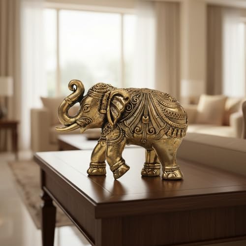 Image of eCraftIndia Brass Elephant Statue Decorative Showpiece Gift for Diwali Housewarming Birthday (1.75 inch)