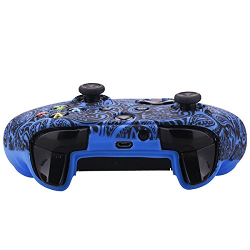 Yorha Printing Rubber Silicone Cover Skin Case For Xbox One S/X Controller X 1(Flowers&Blue) With Pro Thumb Grips X 8 #TOP2