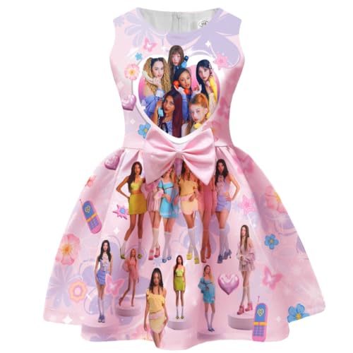 Temolie Kpop KATSEYE   Vestido de princesa sin mangas con lazo, bonito vestido de fiesta casual para fanáticos de la música, rosa, 4 5 años