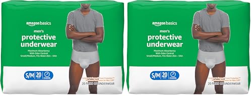 Image of Amazon Basics Maximum Absorbency Incontinence Underwear for Men with Leak Protection, Dri-Fit Technology, Odor Control, Cotton Enhanced, Small /Medium, 20 Count (Pack of 2)