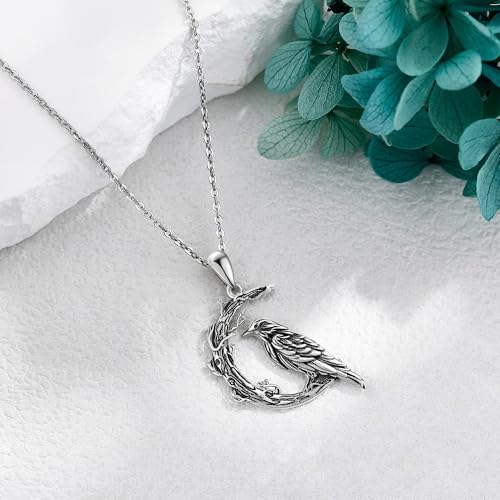 Raven Necklace 925 Sterling Silver Crow Moon Pendant Necklace Raven Jewelry Gifts for Women3