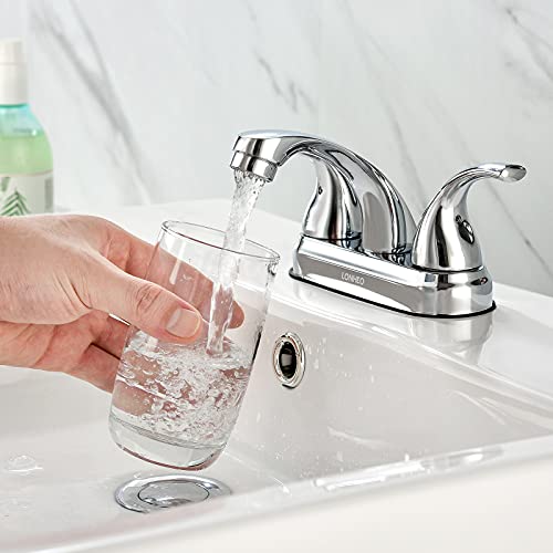 Lonheo Bathroom Sink Faucet 3 Hole, Bathroom Faucet 2 Handle Lead-Free 4 inch, Chrome Metal Bathroom Faucets for RV , Travel Trailers, Campers