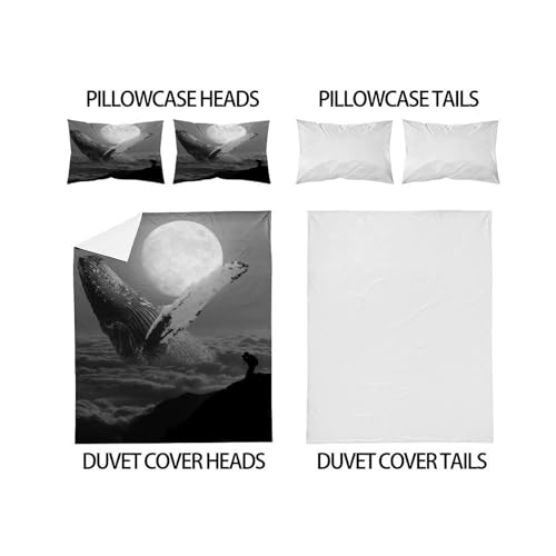 Housse de couette 220x240 cm Blue Baleine microfibre lit adulte 3 pièces sauvage - 4