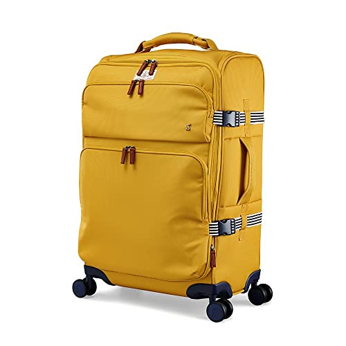 Joules Coast Collection Trolley Travel Luggage Case, 4-Wheel Spinner, Softside Suitcase, Antique Gold, Medium