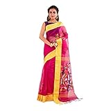 SareesofBengal Women's Handwoven Dhakai Muslin Silk Jamdani Saree Magenta Silk Saree Indian...