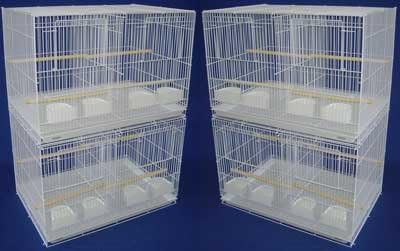 White Canary Breeding Cage, 30x18x18 inches, Durable, 2 Levels, 6 Doors, 3/8" Bar Spacing, Includes 4 Clear Cups, Feeder Doors, Perches