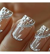 Square Press on Nails Short Fake Nails Press ons Glitter False Nails with Designs Rhinestones Acr...