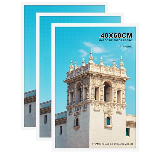 Tinkeps Marco 40x60 cm Blancos – Juego de 3 Unidades Fabricados en madera de ingeniería, estos marcos de 40x60 cm son perfectos para fotos, imágenes y pósteres