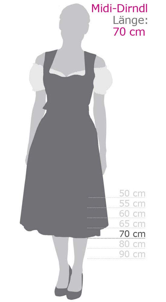 Nübler Dirndl midi Damen - 2 teilig inkl. Kleid und Dirndl Schürze im Landhausstil, Rocklänge 70cm - Moderne bayrische Tracht, ELSA Rauchblau