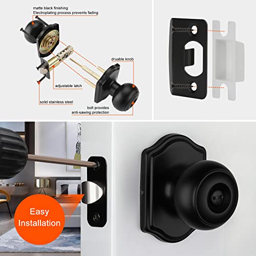 Haidms 3 Pack Matte Black Door Knobs Interior, Privacy Interior Door Knob For Bedroom Or Bathroom Classic Black Round Doorknobs Hardware #TOP4