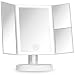 Fancii Trifold Vanity Mirror with LED Lights, Lighted Makeup Mirror with 5X 10x Magnifications - 34 Dimmable Natural Lights, Touch Screen Adjustable Countertop Table Mirror with Cosmetic Stand - Tria