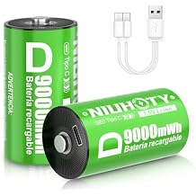 2 Pack D Cell Rechargeable Lithium Batteries 9000mWh, 1.5V Constant Output, 2-in-1 USBC Fast Charging, 2000+ Cycles, LR20 for Flashlight, Water Heater, Radio, Toys, Outdoor Tools