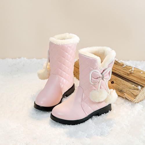 Girls Winter Warm Shoes Mid Calf Snow Boots Faux Fur Lined Warm Booties Non Slip Walking Shoes Little Kids/Big Kids4