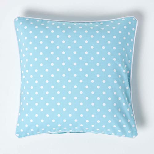 Image of HOMESCAPES - 100% Cotton - Polka Dots - Cushion Cover - 45 x 45 cm Square - 18 x 18 Inches - Blue White - 100% Cotton Sofa Pillow Cushion Cover - Washable