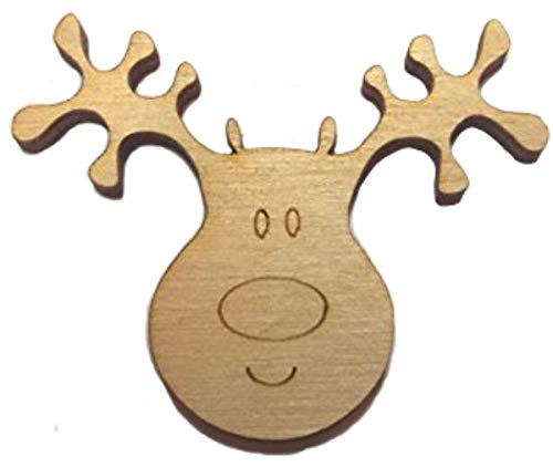 Pack of 10 Wooden Reindeer Heads Christmas Craft Shape Decorations