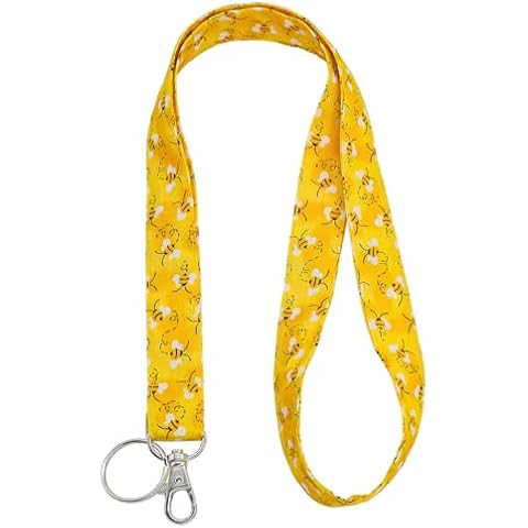 LNKRE JEWELRY Floral Fabric Key Lanyard for Women Sturdy Neck Lanyards for ID Badges Cell Phone Wallet (Yellow Bee) Cover
