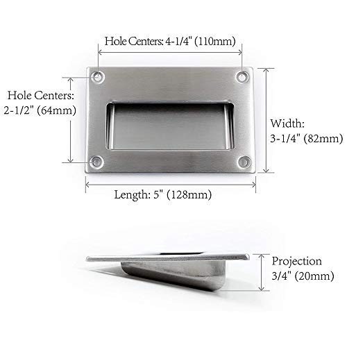 2 Pack Flush Recessed Sliding Rectangle Door Pull Handles Handles, 5" x 3-1/4" Stainless Steel Finger Pulls Hidden Handle for Drawers Cupboards Cabinet Closet Doors
