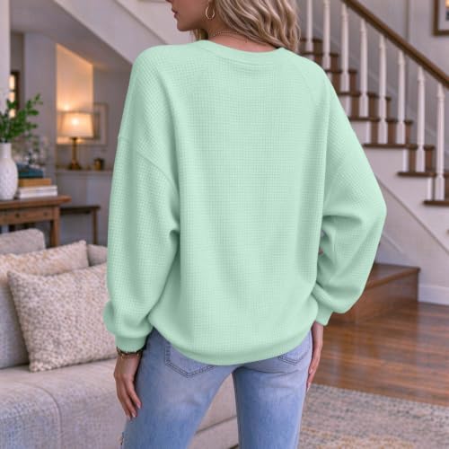 Waffle Tops for Women Faux Layered V Neck Waffle Knit Henley - image 4
