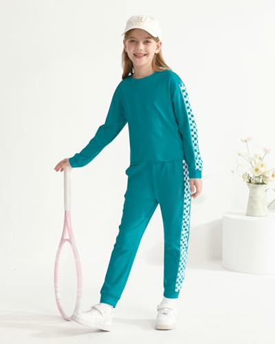 Image of SANMIO Toddler Girl Clothes 2 Piece Outfits Girls Tracksuit Activewear | Long Sleeve Crewneck Checkered Sweatshirts and Sweatpants Casual Fall Winter Clothing Set