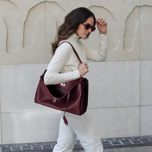 Image of hedexe Genuine Leather Tote Bag for Women: Soft Cowhide Shoulder Handbags for Ladies - Satchel Purse for Travel Work(Large)