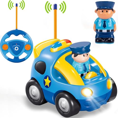 Ferngesteuertes Cartoon Polizeiauto ab 2 3 4 Jahre Radio Control Rennwagen Spielzeug Auto mit Licht und Musik Das erste Ferngesteuertes Auto ab 2 Jahre Geburtstagsgeschenk für 2-6 Jungen Mädchen