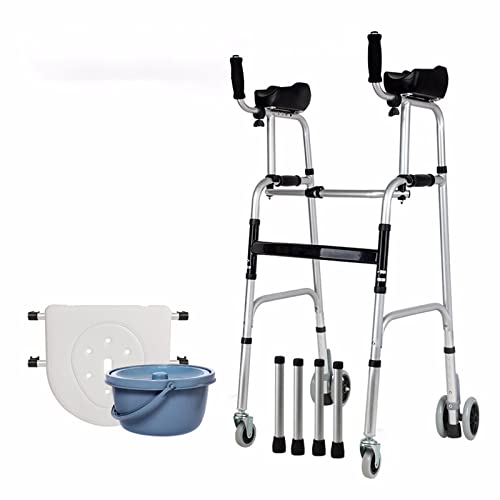 HXWLF 2 Vordere 5-Zoll-Räder, Höhenverstellbarer Roll-Walker mit Sitz, 2 Vordere 3-Zoll-Räder und 2 Hintere 5-Zoll-Räder, 4-Rad-Aufrechter Gehwagen für Senioren Style 6 Cover