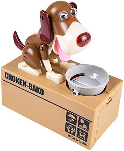 Piggy Bank, My Dog Piggy Bank, Robotic Coin Munching Toy Money Box, Saving Money Coin Bank (Brown)