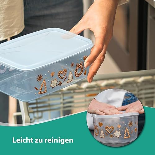 MiraHome Keksdosen 2er Set transparent mit Winterdorf-Design 5L – Rechteckige Plätzchendosen – Ideal als Keksdose für Weihnachten – Plätzchendose für die Weihnachtszeit