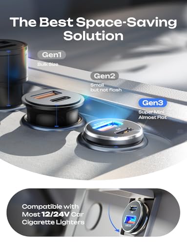 LISEN Car Charger Adapter USB C 54W 12V USB Socket [USBC 36W+QC18W] With 60W USB C Cable Car Phone Charger Cigarette Lighter USB Charger Car Accessories Gifts for Men for iPhone 17 Pro Max Samsung S25 - Image 5