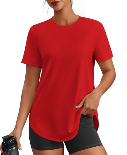 Image of PINSPARK Workout Tops for Women Short Sleeve Athletic Shirts UPF 50+ Quick Dry Running Outfits for Exercise Gym Hiking S-3XL