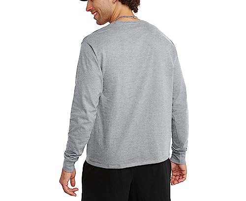Image of Champion Men's Classic Long Sleeve T-Shirt, Standard Fit, Script Logo, Available in Regular and Big & Tall, Oxford Gray Heather - Classic Script Logo, 3X-Large