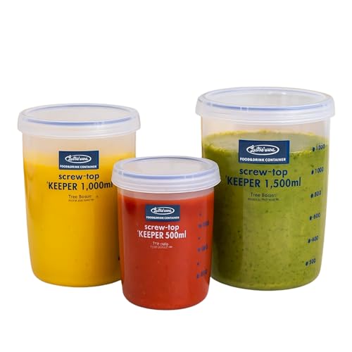 Set of 3, Lustroware Airtight Nestable Food Storage Containers with Lids, Reusable BPA Free Meal Prep Canisters with Measurement Marks, Pantry and Refrigerator Organization (17, 34, 50.7 oz)