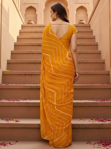 Image of AKHILAM Women's Georgette Solid Ready To Wear one Minute Saree With Unstitched Blouse Piece