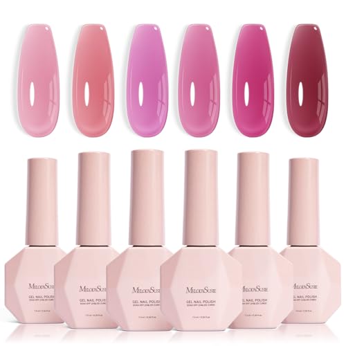 MelodySusie Jelly Gel Nail Polish Set,6 Transparent Colors,Milky ...