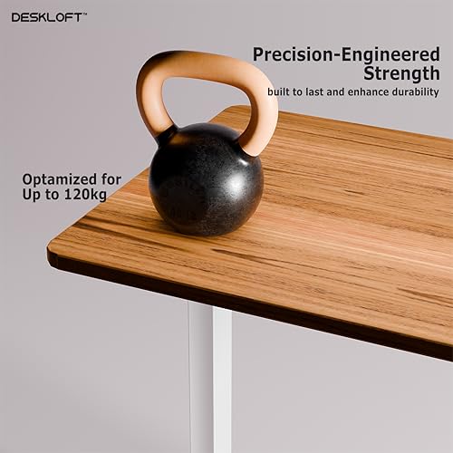 Image of Electric Standing Desk Height Adjustable Table | Ergonomic Sit Stand Workstation with Walnut Wood Grain Top | Motorized Computer Desk for Home Office (White Frame & Brown Top, 1200x600 mm)