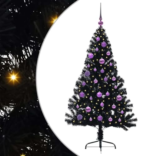 vidaXL Árvore de Natal artificial pré-iluminada preta 150 cm PVC, árvore de Natal moderna em cone, iluminação natalícia por USB, ecrã LED, decoração festiva para sala de estar e jardim