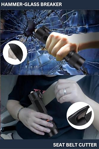 Image of MZ M986 Car Emergency LED Light - Black | with 4 Different Modes, Hammer and Seatbelt Cutter | Zoomable Torch Emergency Car Escape Tool | Window Breaker