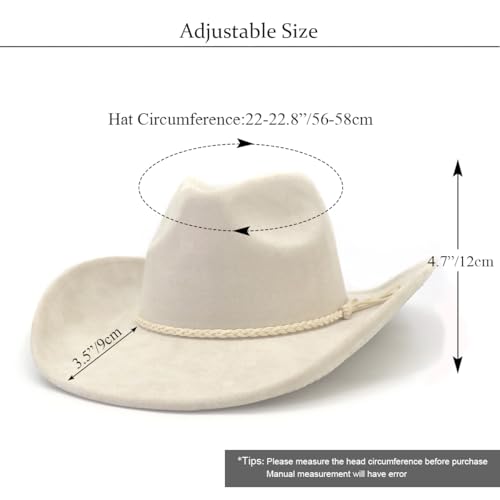 Image of Western Cowboy Hat for Women Men Classic Fedora Hats Wide Brim Suede Cowboy Hat for Women with Buckle Belt