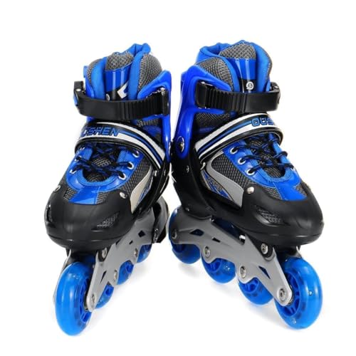 Image of Adjustable Inline Skates with Light-Up PU Wheels, Breathable Mesh Shoes, Double Buckle Strap, Rear Brake, Roller Skates for Kids, Boys & Girls 6-20 Year, Blue