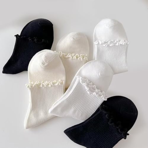 Women's Ruffle Ankle Socks, 3 - Pair Set, Black & White Cute Frilly Cuffs3