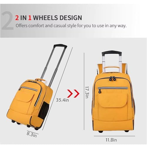 Rolling Backpack with Wheels, Travel Laptop Bag, Multiple Storage Pockets, Hidden Pull Bar(White)3