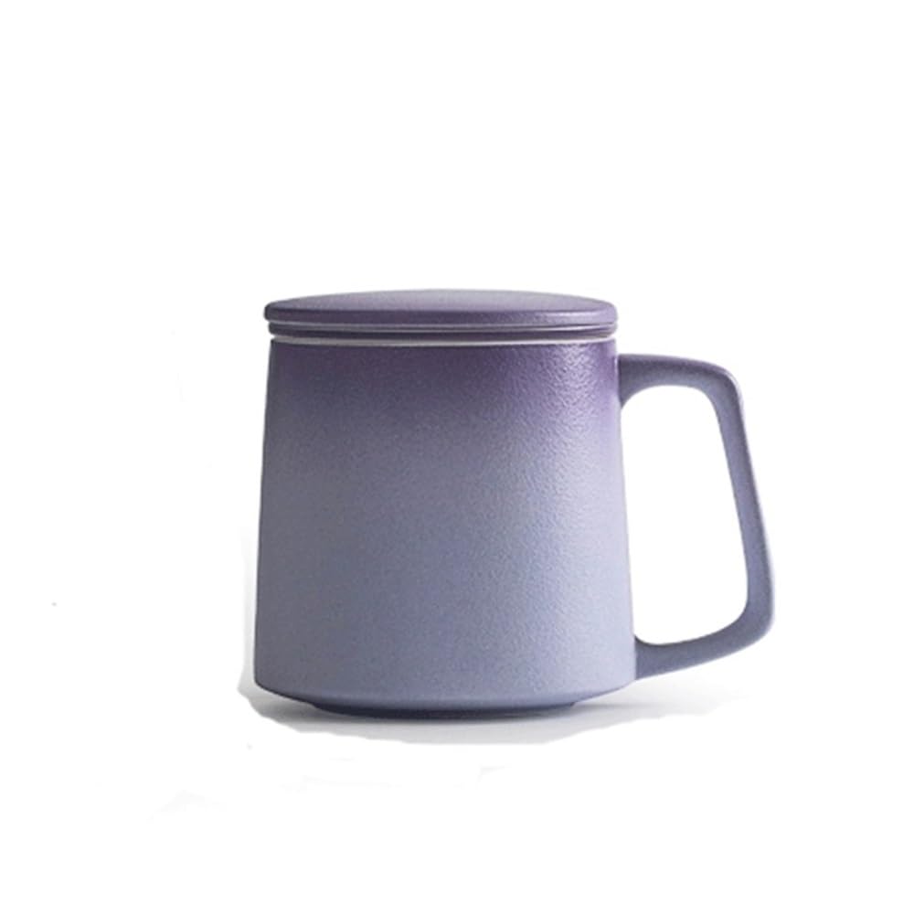 Kaffeetassen Kaffeetasse mit Farbverlauf, 1er-Set, Keramikfilter zur Tee- und Wassertrennung mit Deckel, Fassungsvermögen der Tasse 325 ml, for Männer und Frauen im Büro Becher(Purple)