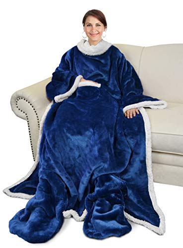 Image of Catalonia Sherpa Wearable Blanket with Sleeves & Foot Pocket for Adults