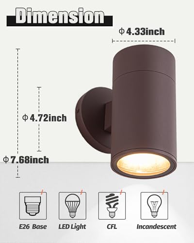 Image of Ken & Ricky Modern Aluminum Outdoor Wall Sconce Lights,Brown Color,2 Pack