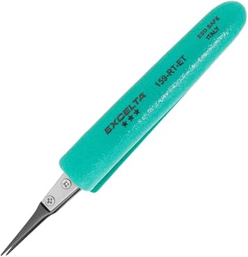 Excelta 159-RT-ET - Tweezers, Replaceable Carbon Fiber, 0.012x0.011 Tip, Ergo Grips, 6 OAL