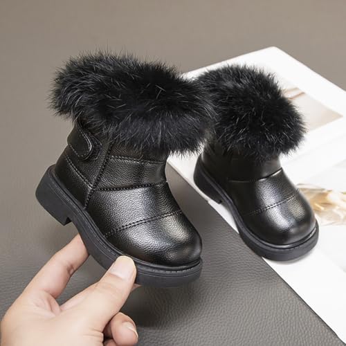 Girl's PU Leather Non-Slip Snow Boots Kids Waterproof Winter Warm Fur Lined Shoes2
