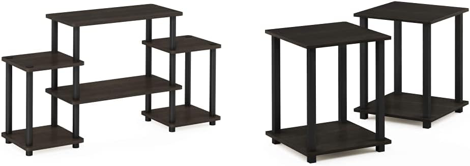 Furinno Turn-N-Tube No Tools Entertainment TV Stands, Dark Brown/Black & Simplistic End Table, Espresso/Black