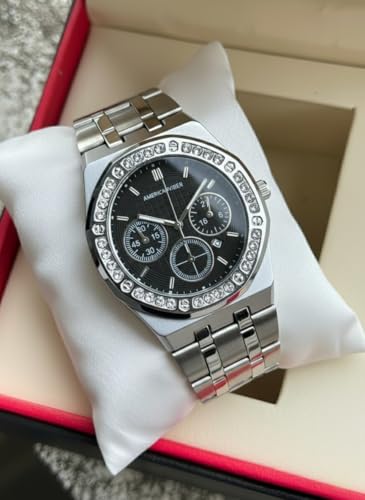 Image of AMERICANVIBER Diamond-Studded Men's Analog Watch with Adjustable Belt