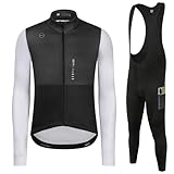 GCRFL Winter Cycling Kit Men's Cycling Jersey Set Long Sleeves Jersey Bike Pants Cycling Clothing Softshell Windbreaker (Black Set, M)