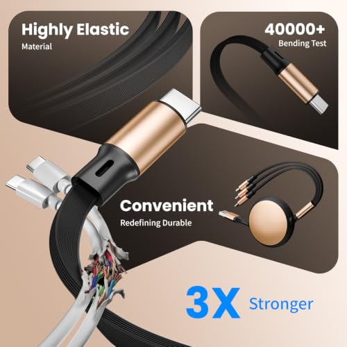 2-Count MPATIBY 3.6' 3-in-1 Retractable Charging Cables w/ USB-C, Lightning & Micro-USB (Black/Gold or Blue) - image 2